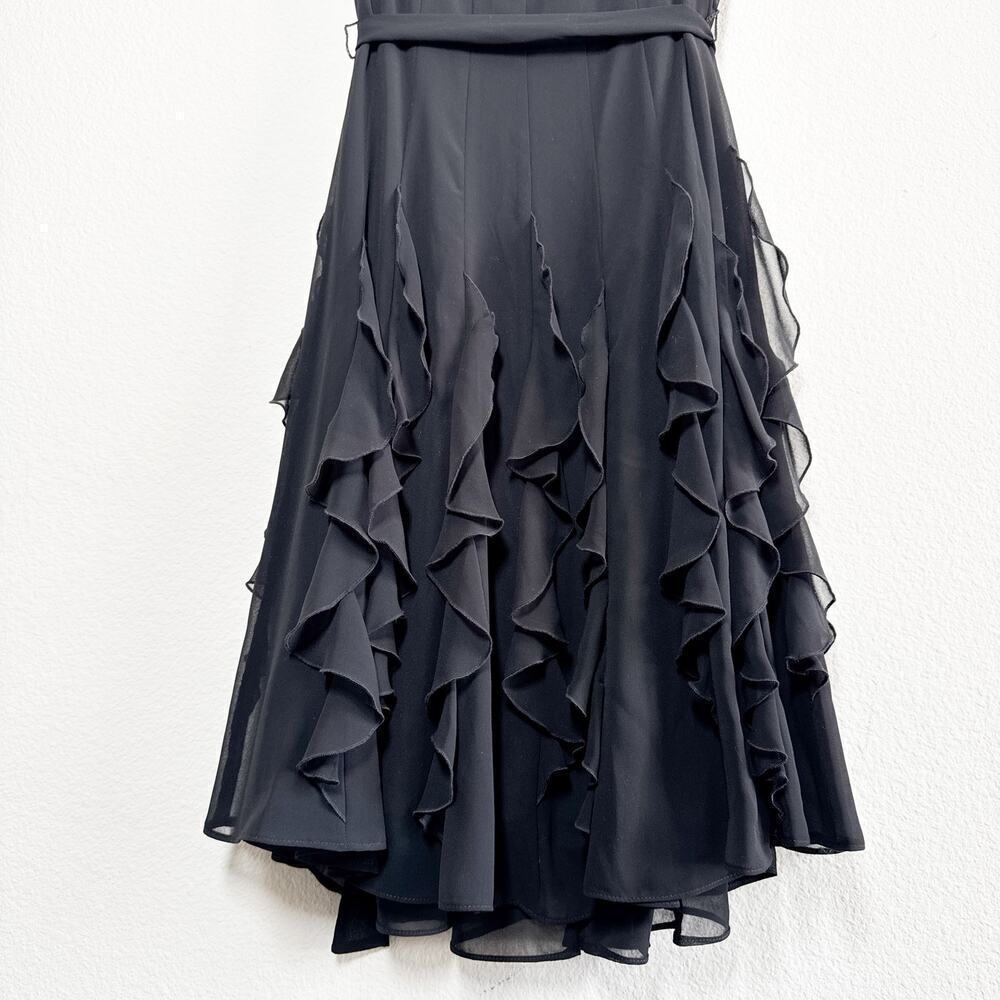 Vintage Evan Picone Ruffle Chiffon Black Fit & Flare Dress Size 4 - Picture 9 of 14